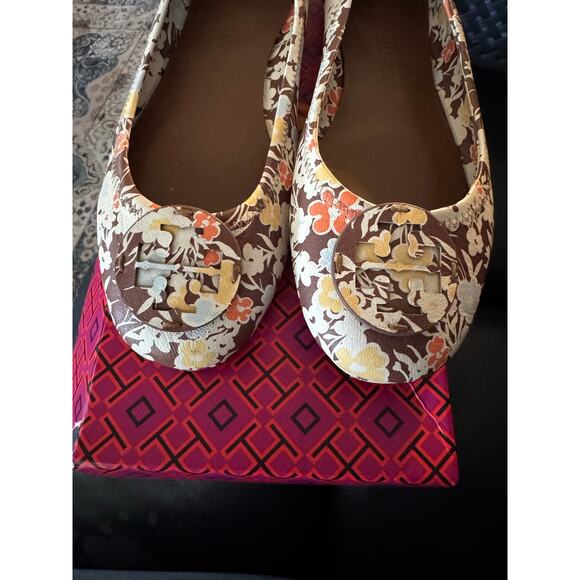 TORY BURCH MINNIE TRAVEL BALLET FLAT LEATHER BROWN REVERIE COMBO LOGO SZ US 9 - Picture 3 of 9